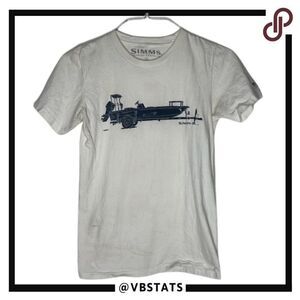 Simms Small White and Black Graphic Design Boat SS T-Shirt‎